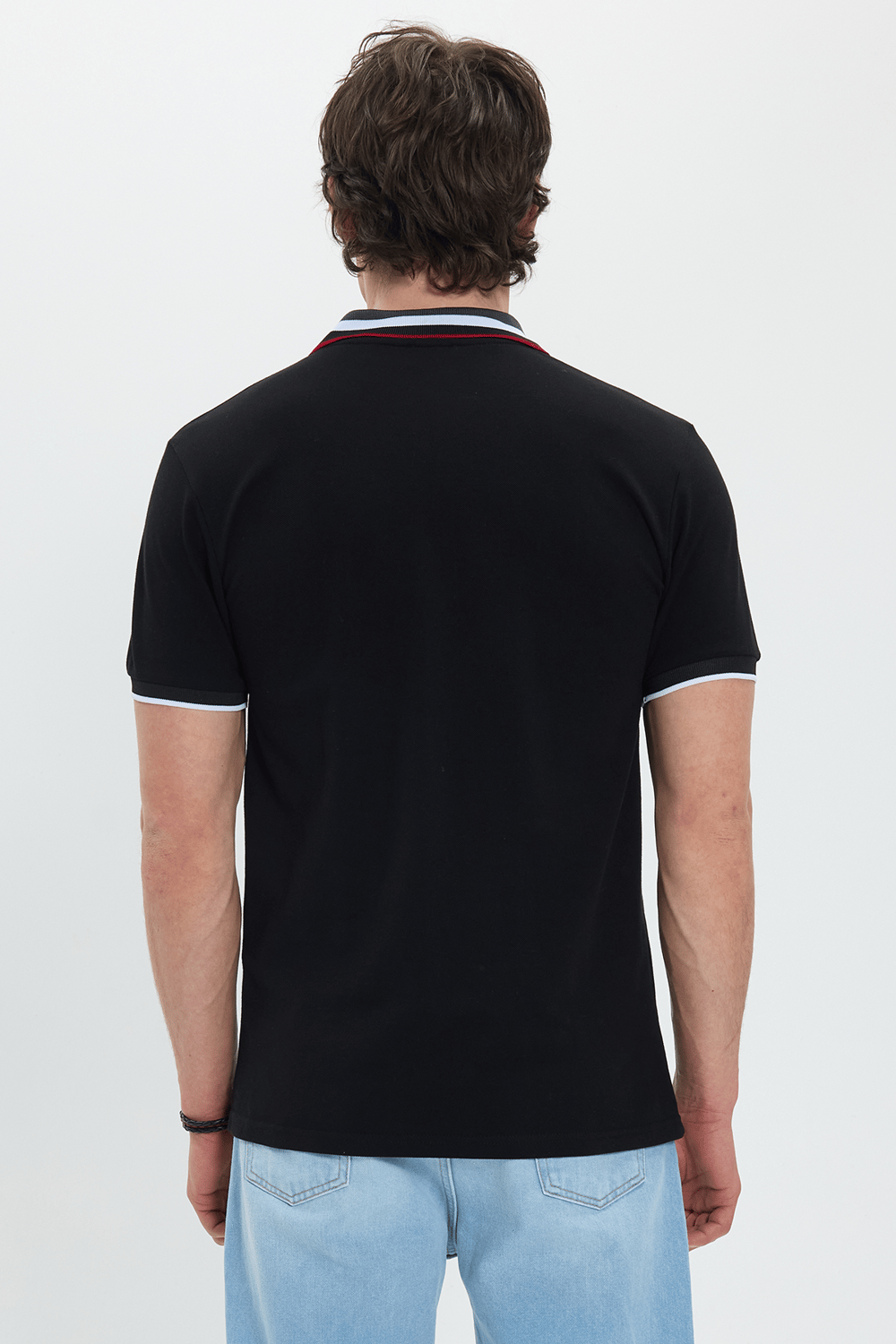 Erkek Slim Fit Dar Kesim %100 Pamuk Siyah Polo Yaka Tişört