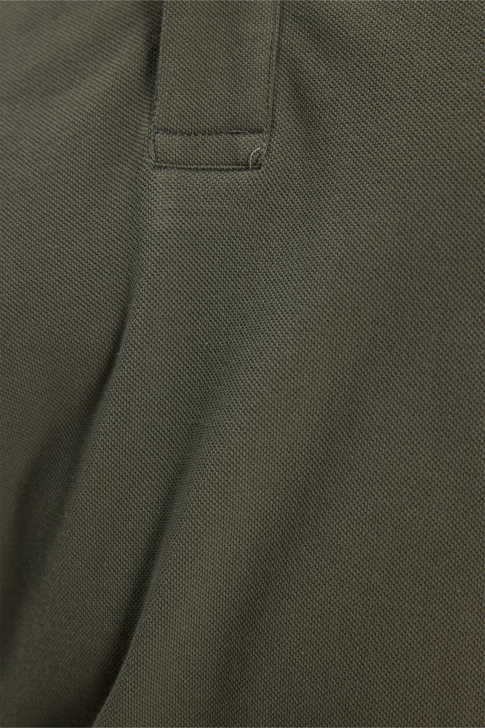 Erkek Slim Fit Dar Kesim %100 Pamuk Düz Pike Yaka ve Kol Detaylı Haki Polo Yaka Tişört