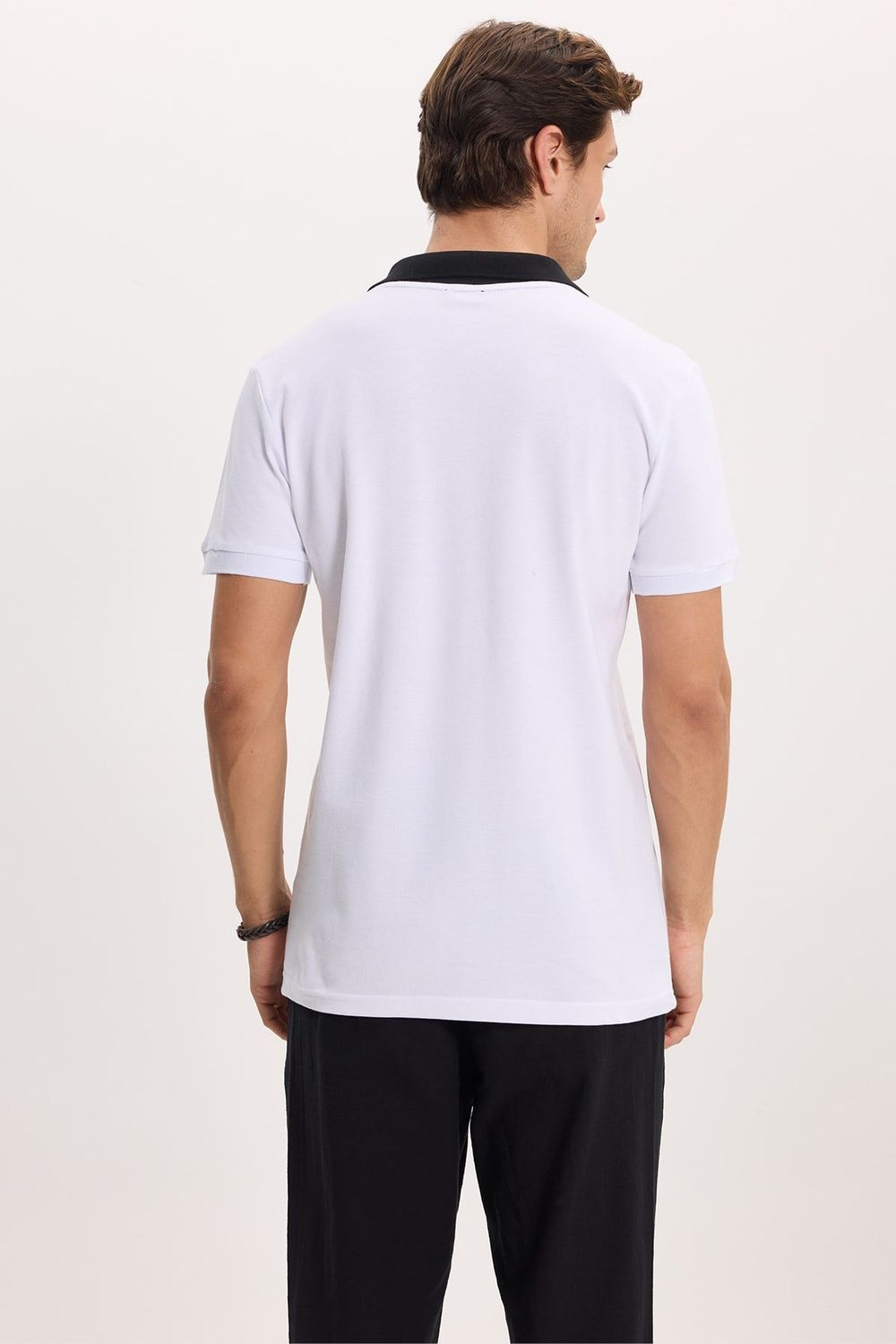 Erkek Slim Fit Dar Kesim %100 Pamuk Beyaz Polo Yaka Tişört