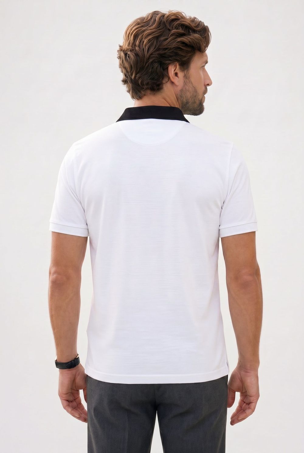 Erkek Slim Fit Dar Kesim %100 Pamuk Beyaz Polo Yaka Tişört