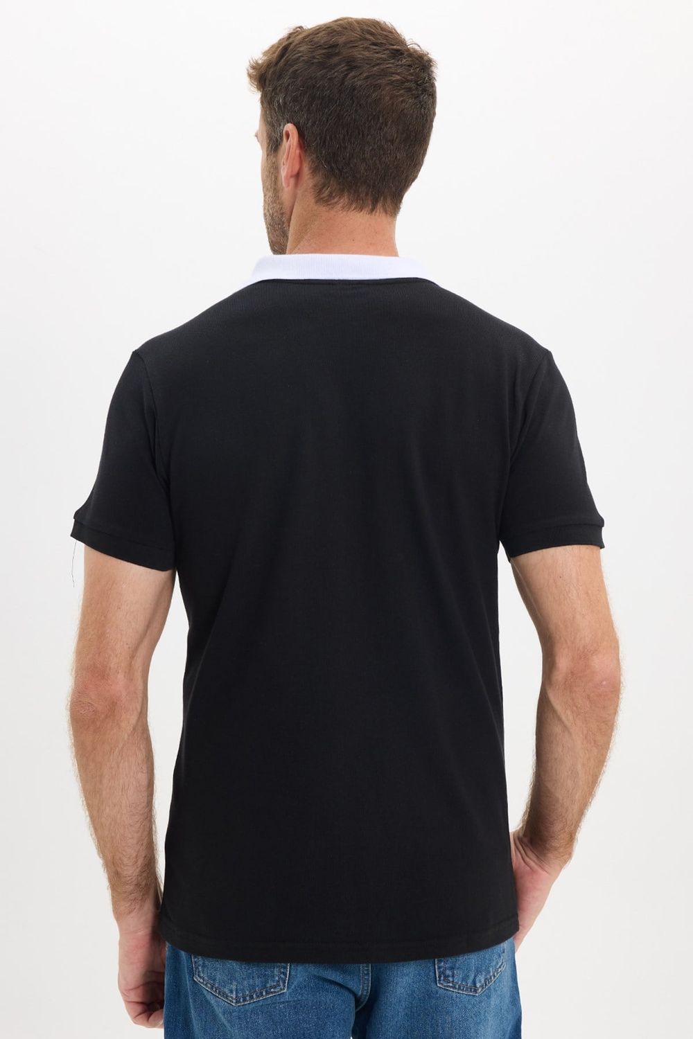 Erkek Slim Fit Dar Kesim %100 Pamuk Siyah Polo Yaka Tişört