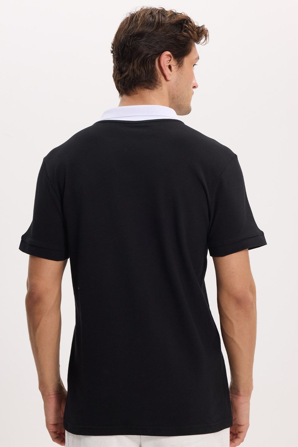 Erkek Slim Fit Dar Kesim %100 Pamuk Siyah Polo Yaka Tişört