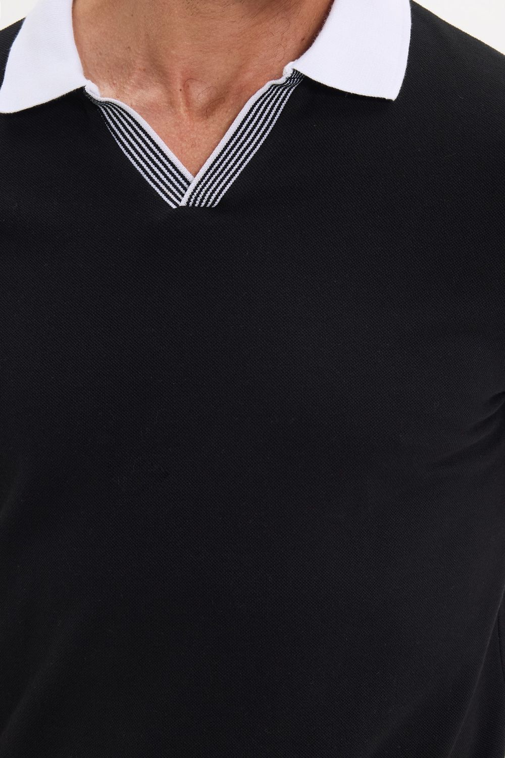 Erkek Slim Fit Dar Kesim %100 Pamuk Siyah Polo Yaka Tişört