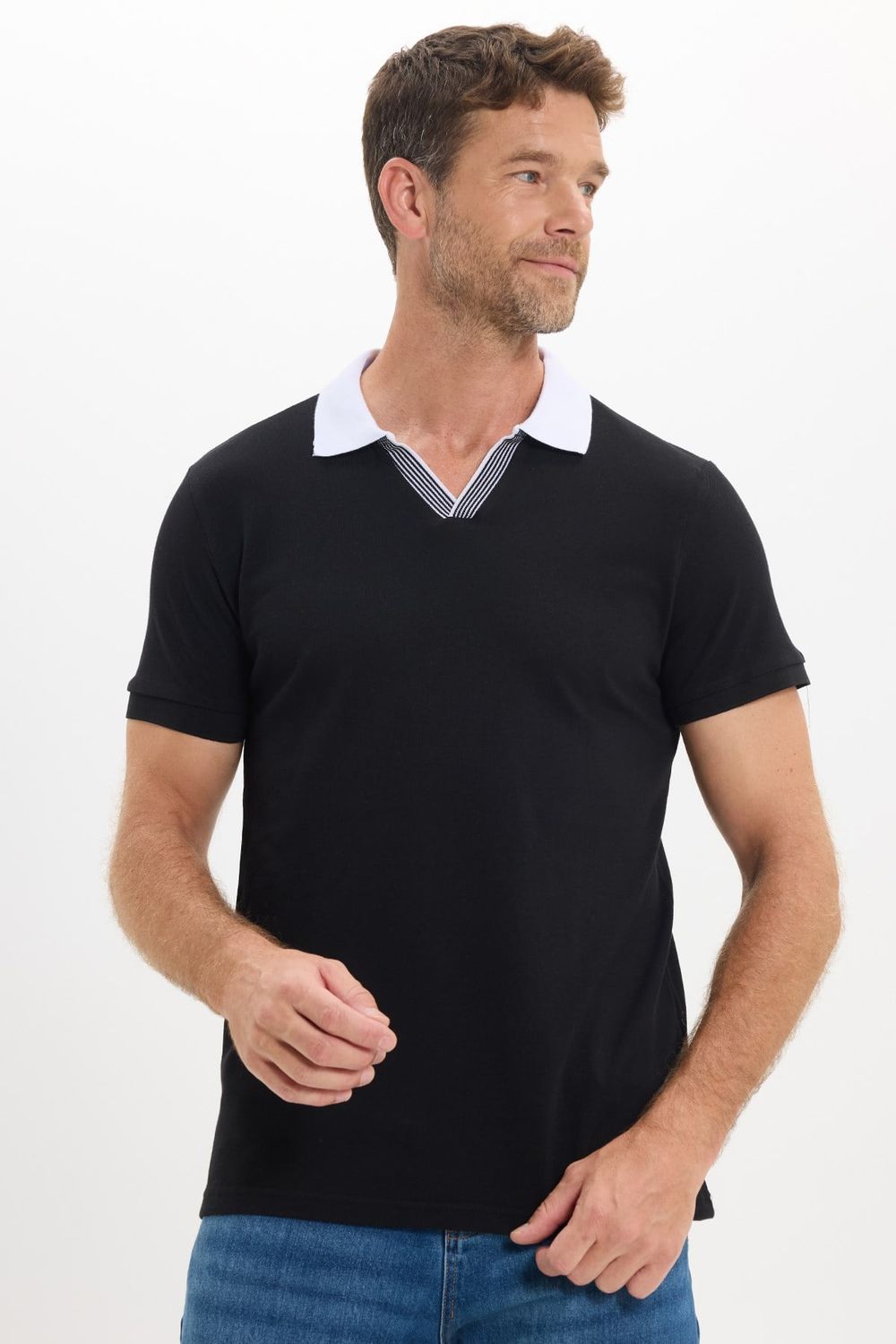 Erkek Slim Fit Dar Kesim %100 Pamuk Siyah Polo Yaka Tişört