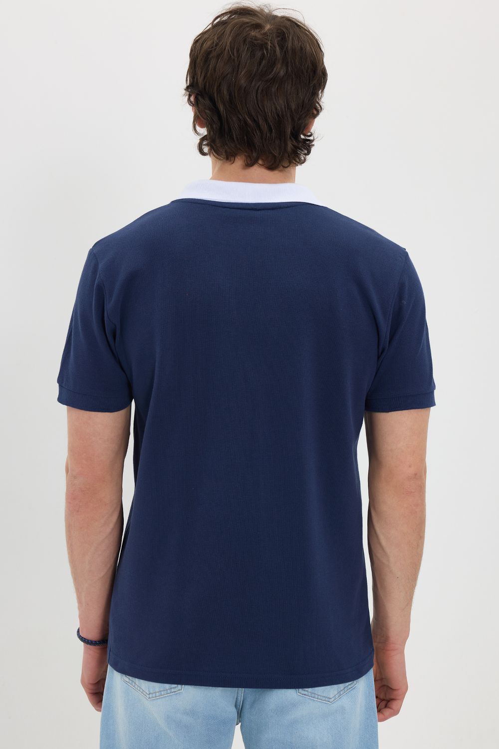 Erkek Slim Fit Dar Kesim %100 Pamuk Lacivert Polo Yaka Tişört