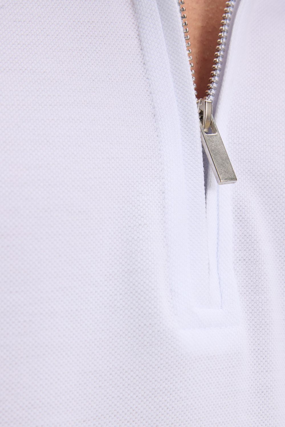 Erkek Slim Fit Dar Kesim %100 Pamuk Kısa Kollu Fermuarlı Beyaz Polo Yaka Tişört