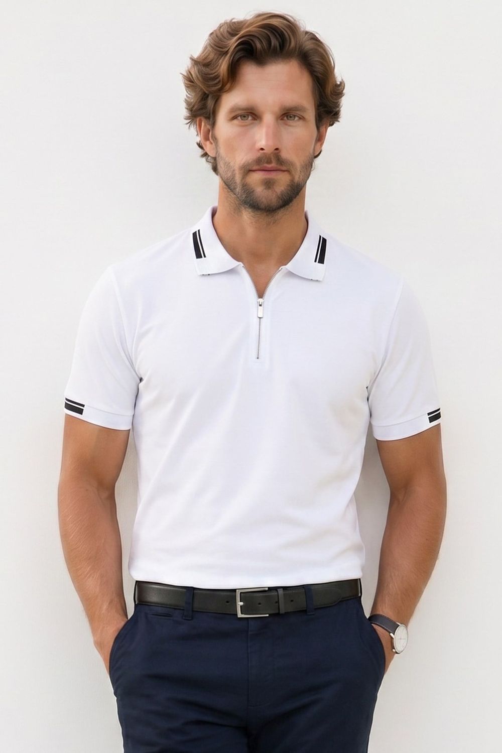 SLIM FIT T-SHIRT PIQUE ZIPPER COLLAR DIDA  TİŞÖRT