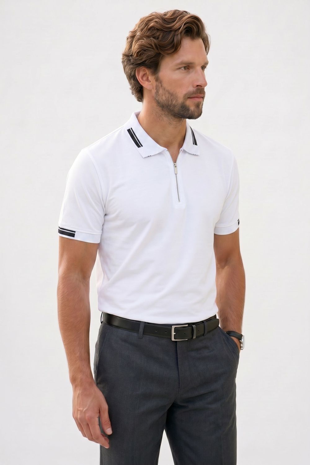 SLIM FIT T-SHIRT PIQUE ZIPPER COLLAR DIDA  TİŞÖRT