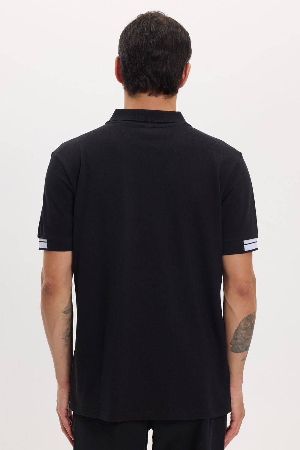 Erkek Slim Fit Dar Kesim %100 Pamuk Kısa Kollu Fermuarlı Siyah Polo Yaka Tişört