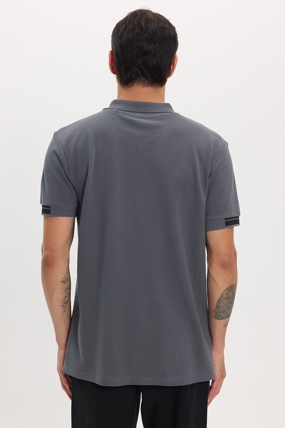 Erkek Slim Fit Dar Kesim %100 Pamuk Kısa Kollu Fermuarlı Antrasit Polo Yaka Tişört