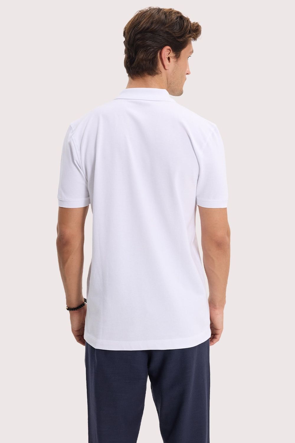 Erkek Slim Fit Dar Kesim Premium Seri %100 Pamuk Yumuşak Dokulu Merserize Beyaz Polo Yaka Tişört 