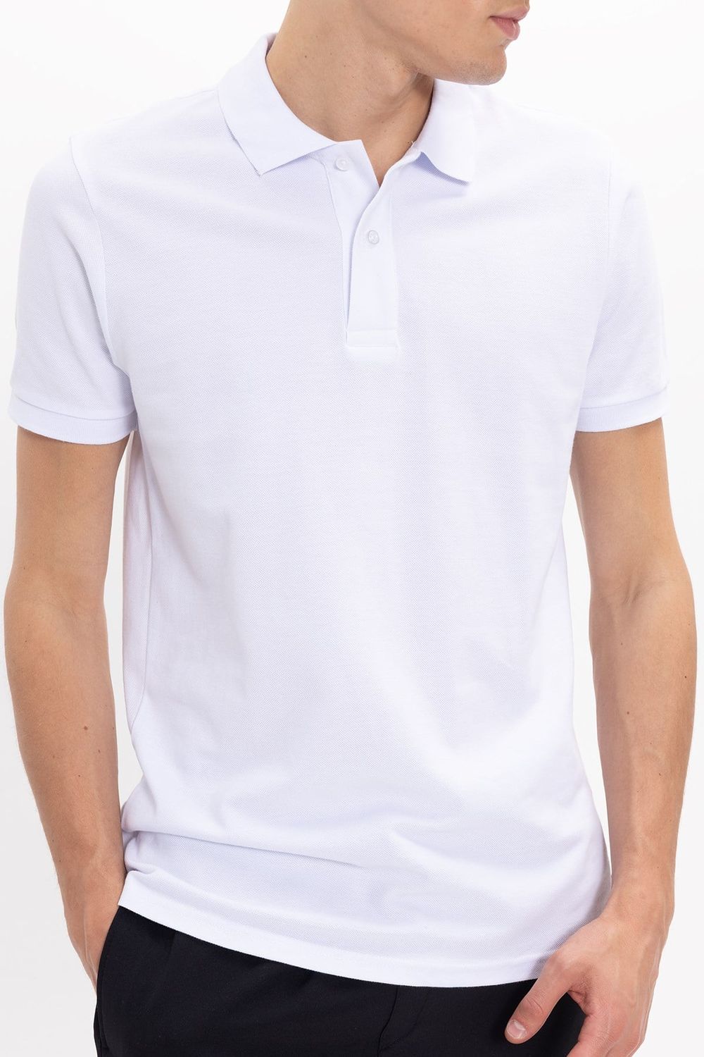 Erkek Slim Fit Dar Kesim Premium Seri %100 Pamuk Yumuşak Dokulu Merserize Beyaz Polo Yaka Tişört 