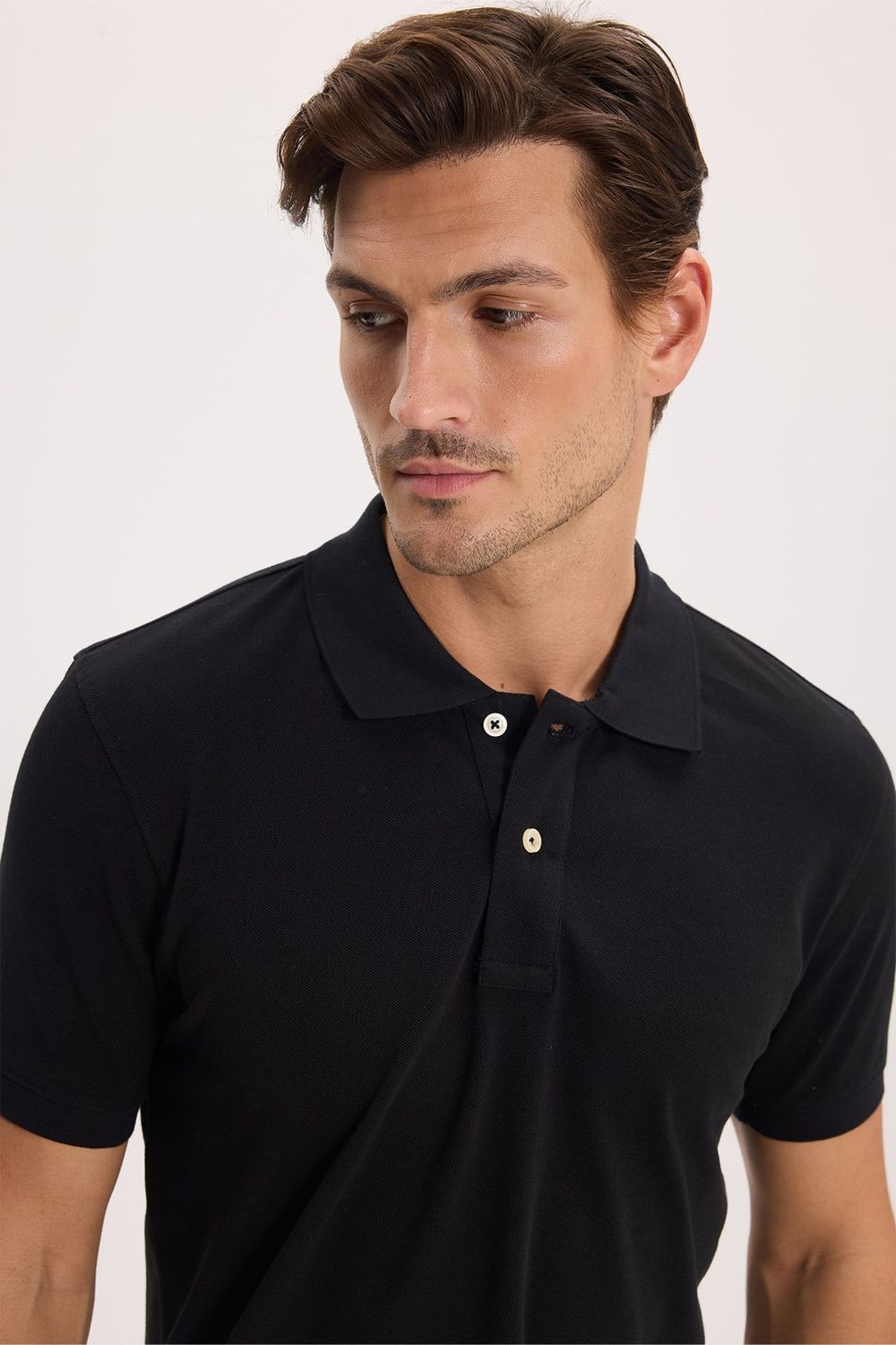 Erkek Slim Fit Dar Kesim Premium Seri %100 Pamuk Yumuşak Dokulu Merserize Siyah Polo Yaka Tişört