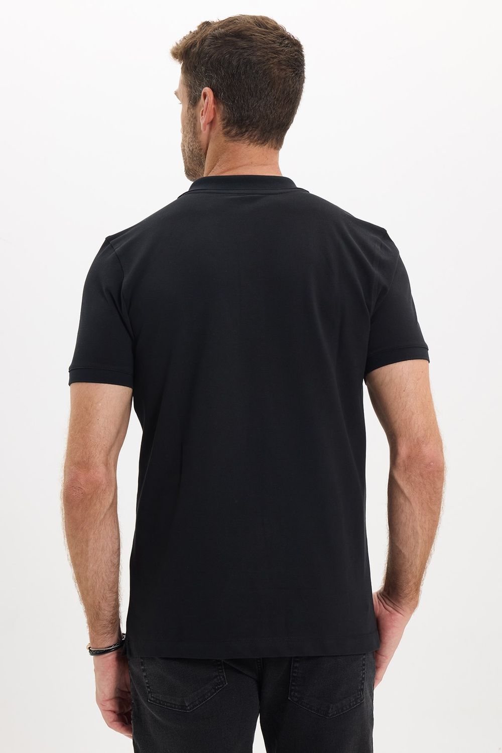 Erkek Slim Fit Dar Kesim Premium Seri %100 Pamuk Yumuşak Dokulu Merserize Siyah Polo Yaka Tişört