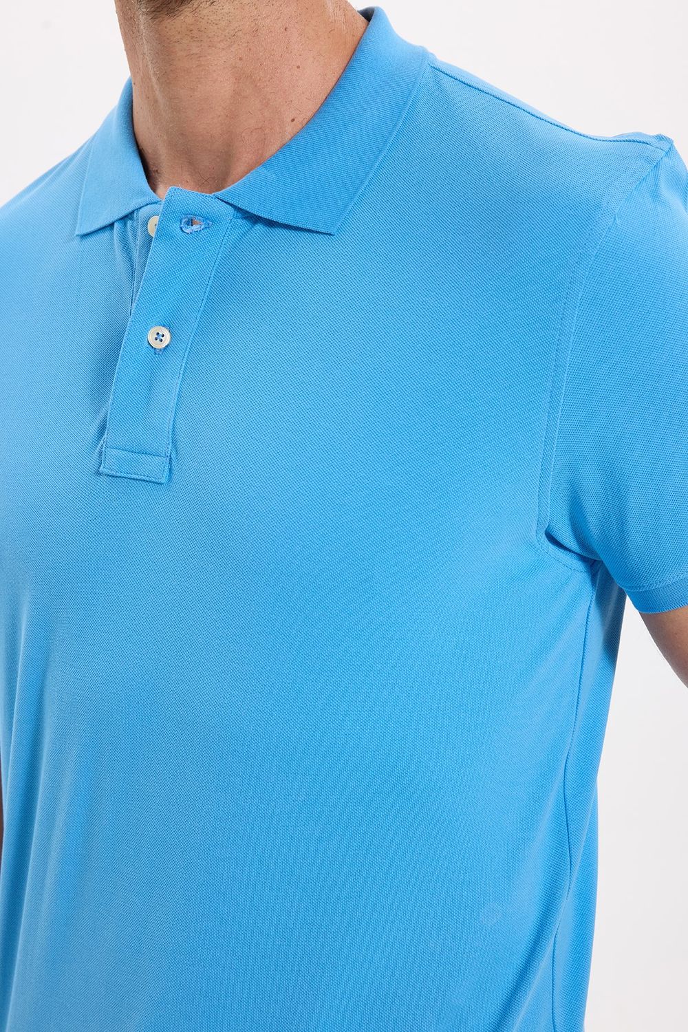 Erkek Slim Fit Dar Kesim Premium Seri %100 Pamuk Yumuşak Dokulu Merserize Mavi Polo Yaka Tişört 