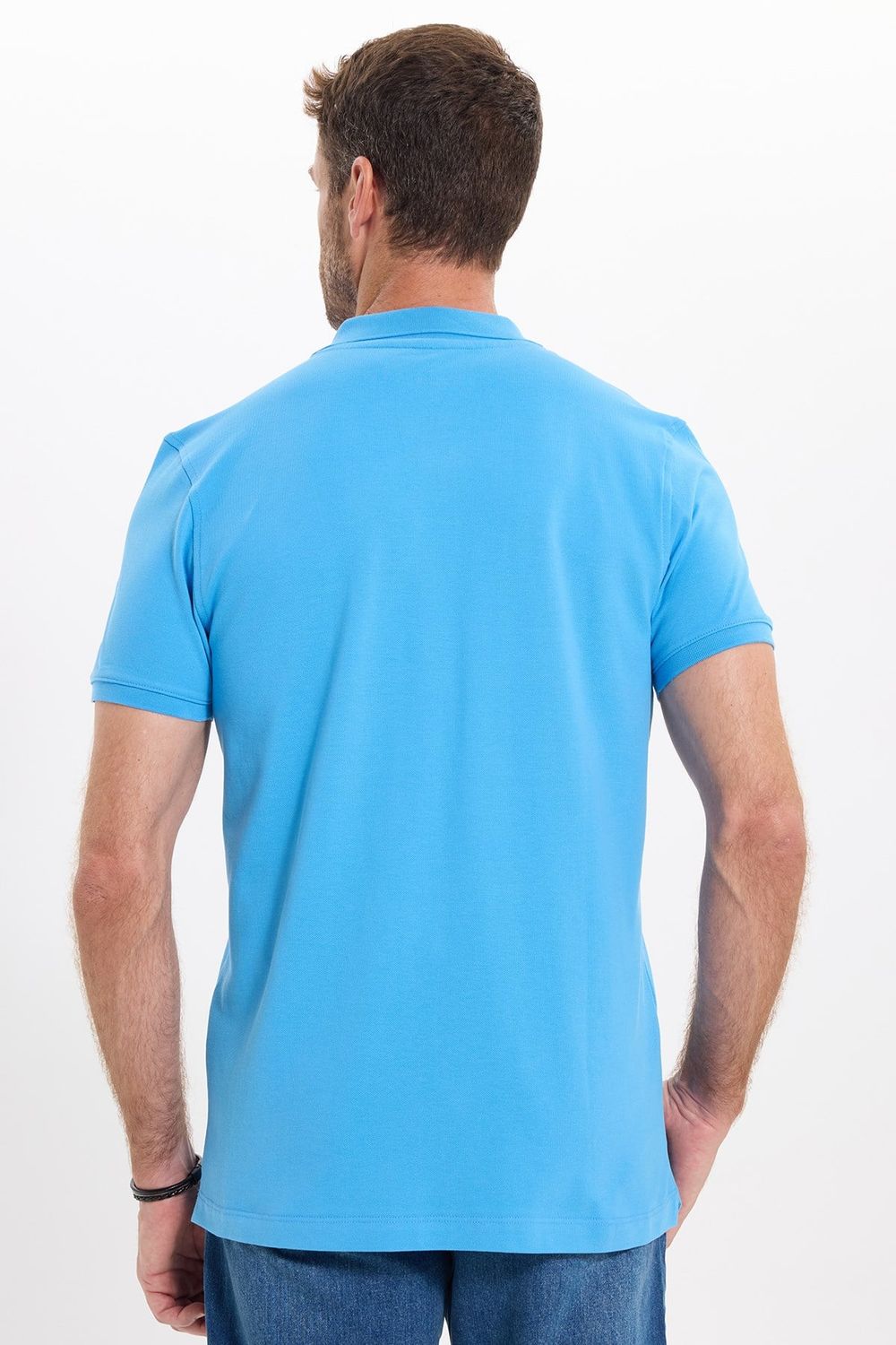 Erkek Slim Fit Dar Kesim Premium Seri %100 Pamuk Yumuşak Dokulu Merserize Mavi Polo Yaka Tişört 