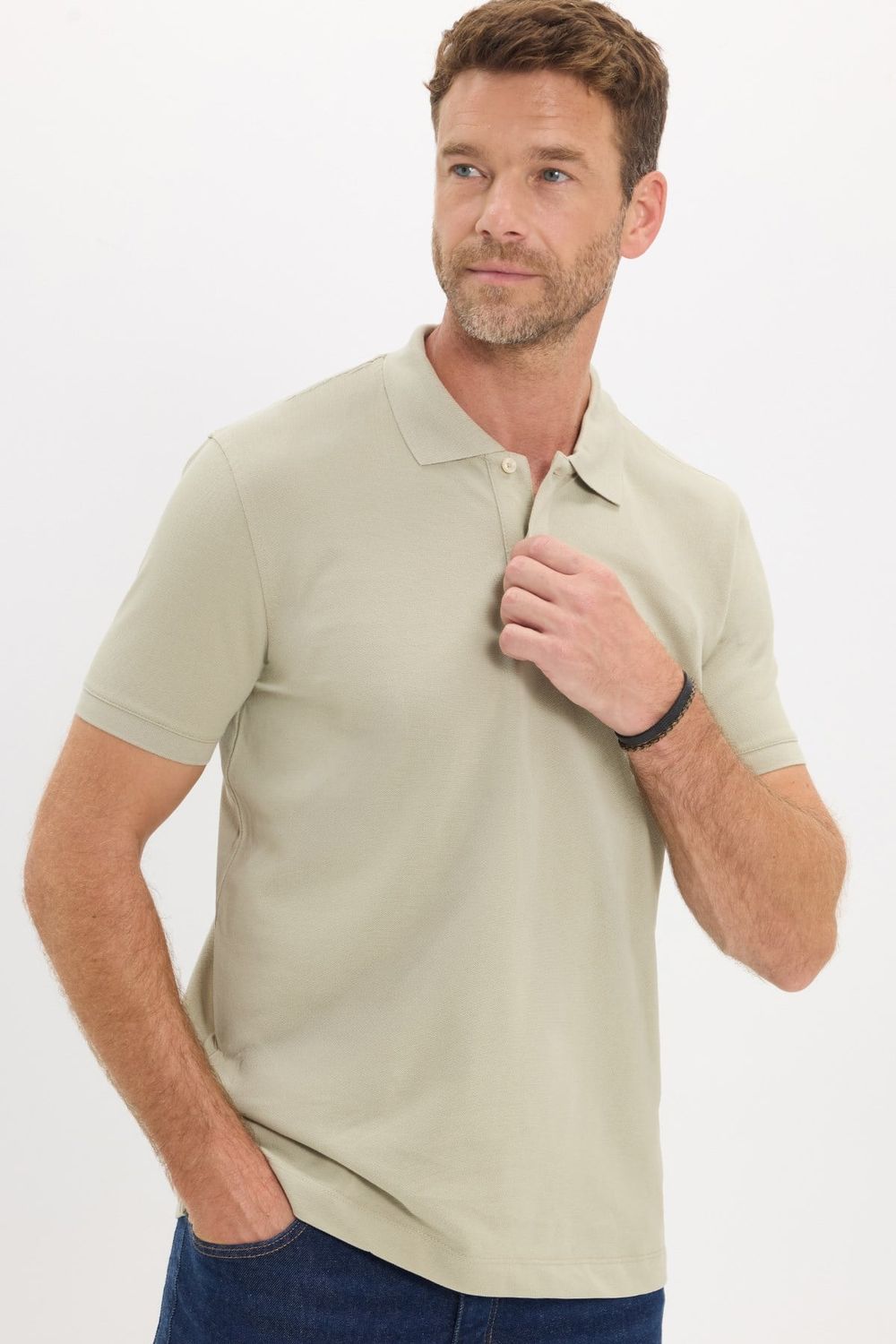 Erkek Slim Fit Dar Kesim Premium Seri %100 Pamuk Yumuşak Dokulu Merserize Krem Polo Yaka Tişört 