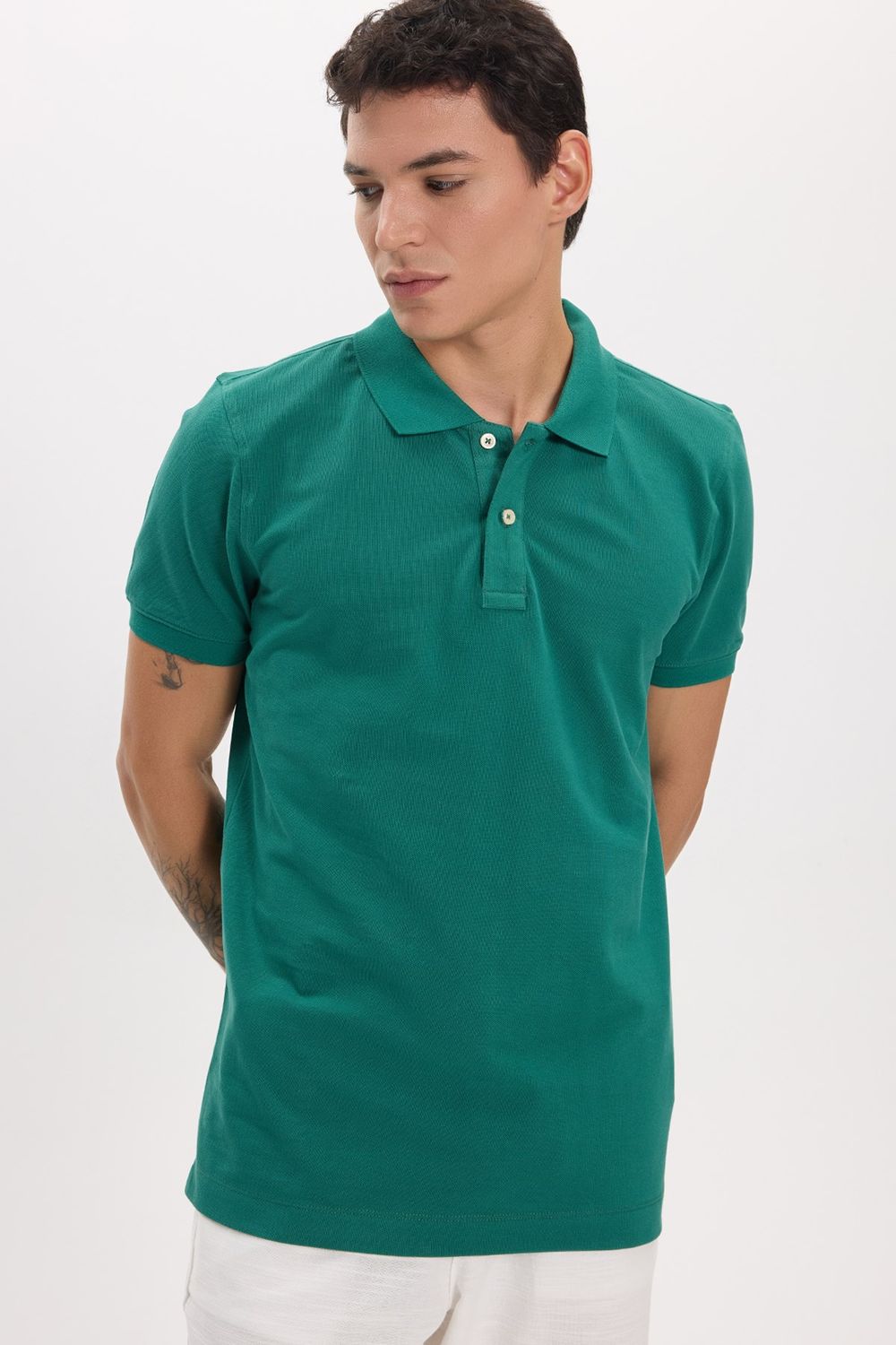 Erkek Slim Fit Dar Kesim Premium Seri %100 Pamuk Yumuşak Dokulu Merserize Yeşil Polo Yaka Tişört 