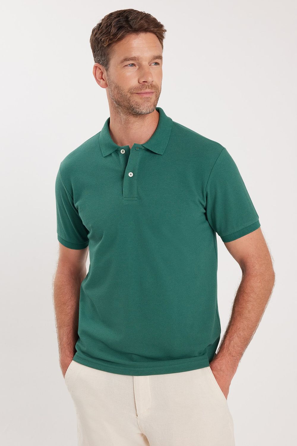 Erkek Slim Fit Dar Kesim Premium Seri %100 Pamuk Yumuşak Dokulu Merserize Yeşil Polo Yaka Tişört 
