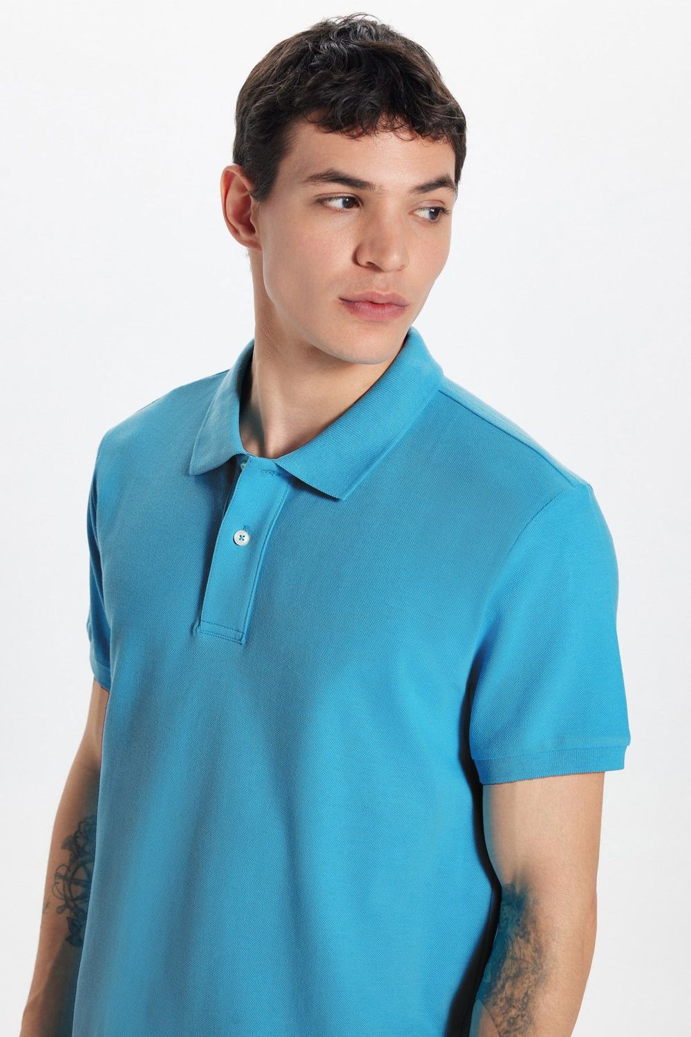 Erkek Slim Fit Dar Kesim Premium Seri %100 Pamuk Yumuşak Dokulu Merserize Mavi Polo Yaka Tişört 