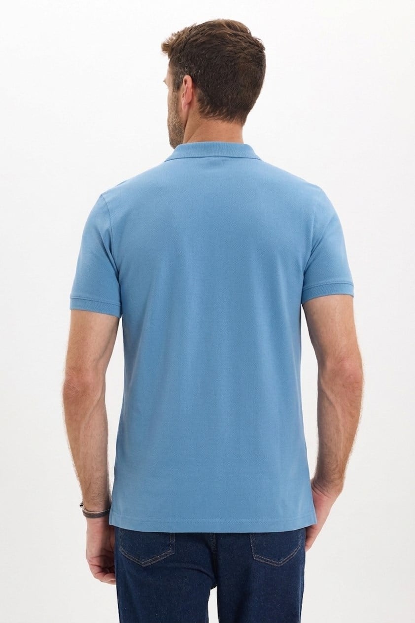 Erkek Slim Fit Dar Kesim Premium Seri %100 Pamuk Yumuşak Dokulu Merserize Mavi Polo Yaka Tişört 