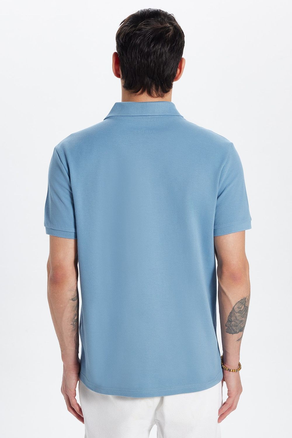 Erkek Slim Fit Dar Kesim Premium Seri %100 Pamuk Yumuşak Dokulu Merserize Mavi Polo Yaka Tişört 