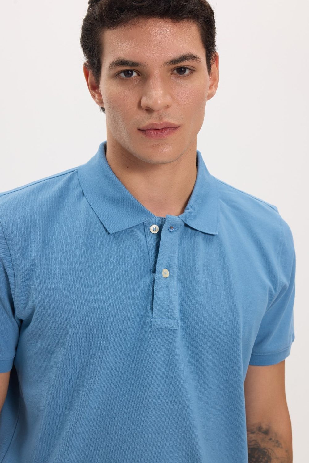 Erkek Slim Fit Dar Kesim Premium Seri %100 Pamuk Yumuşak Dokulu Merserize Mavi Polo Yaka Tişört 