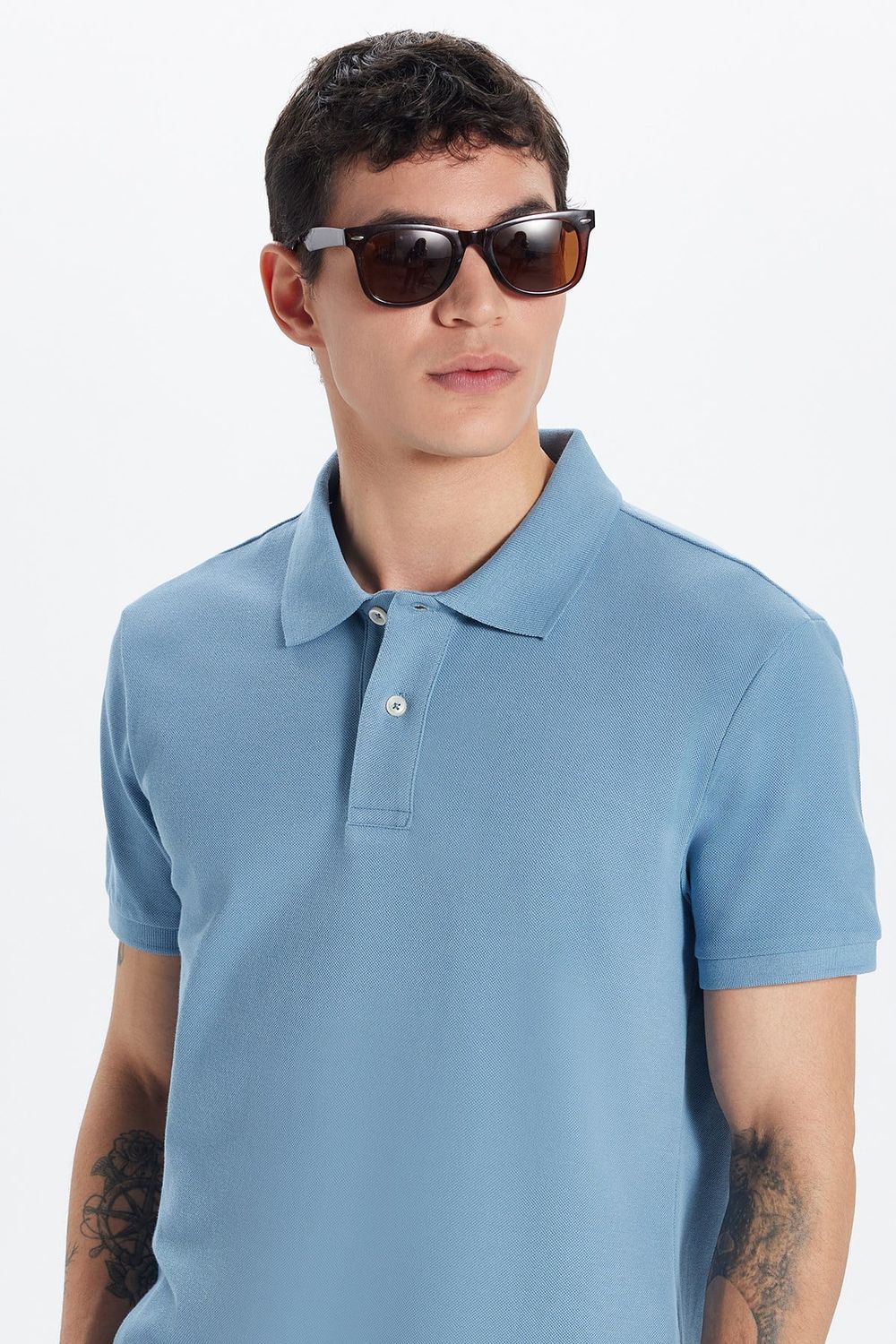 Erkek Slim Fit Dar Kesim Premium Seri %100 Pamuk Yumuşak Dokulu Merserize Mavi Polo Yaka Tişört 