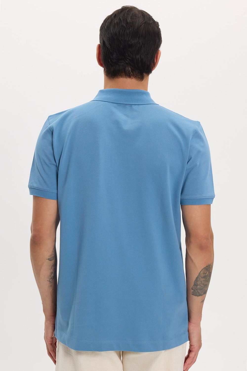 Erkek Slim Fit Dar Kesim Premium Seri %100 Pamuk Yumuşak Dokulu Merserize Mavi Polo Yaka Tişört 