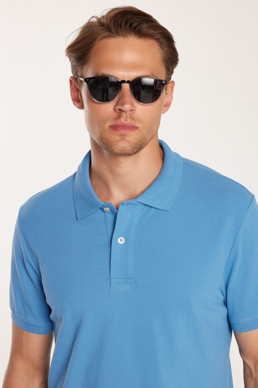 Erkek Slim Fit Dar Kesim Premium Seri %100 Pamuk Yumuşak Dokulu Merserize Mavi Polo Yaka Tişört 