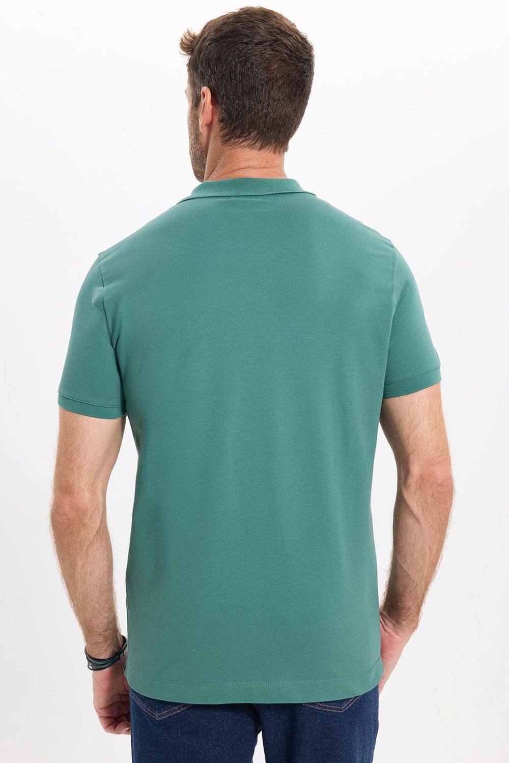 Erkek Slim Fit Dar Kesim Premium Seri %100 Pamuk Yumuşak Dokulu Merserize Yeşil Polo Yaka Tişört 