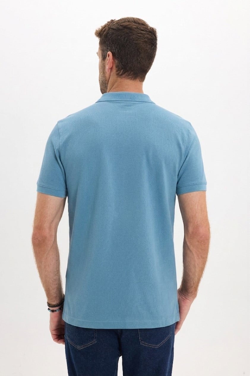 Erkek Slim Fit Dar Kesim Premium Seri %100 Pamuk Yumuşak Dokulu Merserize İndigo Polo Yaka Tişört 