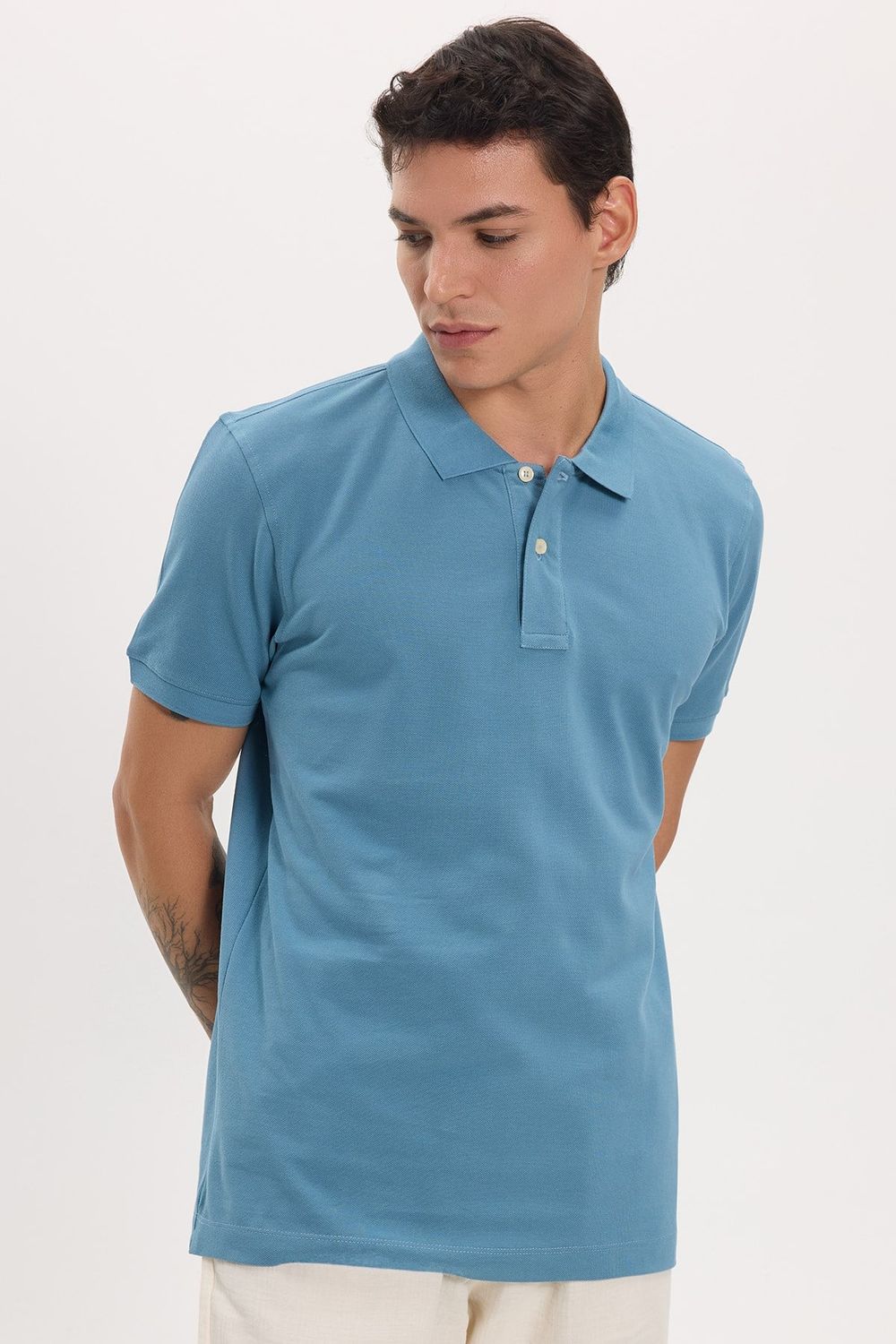 Erkek Slim Fit Dar Kesim Premium Seri %100 Pamuk Yumuşak Dokulu Merserize İndigo Polo Yaka Tişört 