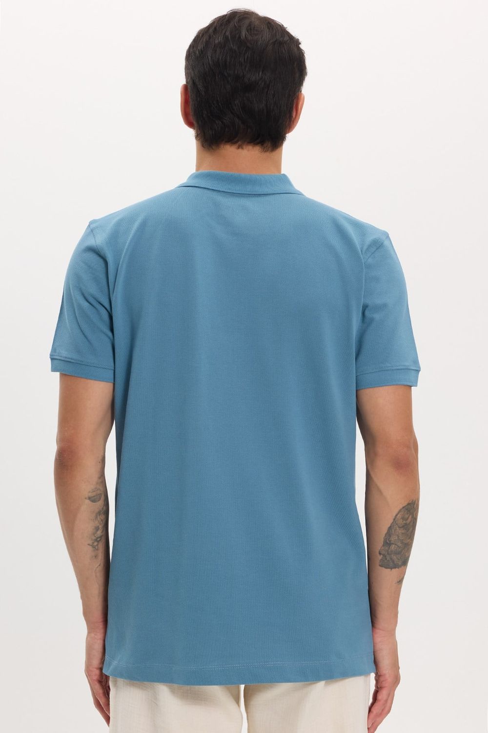 Erkek Slim Fit Dar Kesim Premium Seri %100 Pamuk Yumuşak Dokulu Merserize İndigo Polo Yaka Tişört 