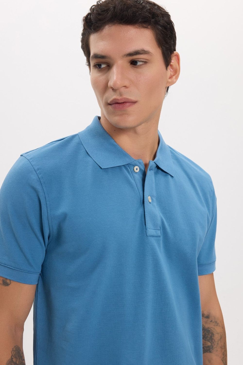 Erkek Slim Fit Dar Kesim Premium Seri %100 Pamuk Yumuşak Dokulu Merserize İndigo Polo Yaka Tişört 