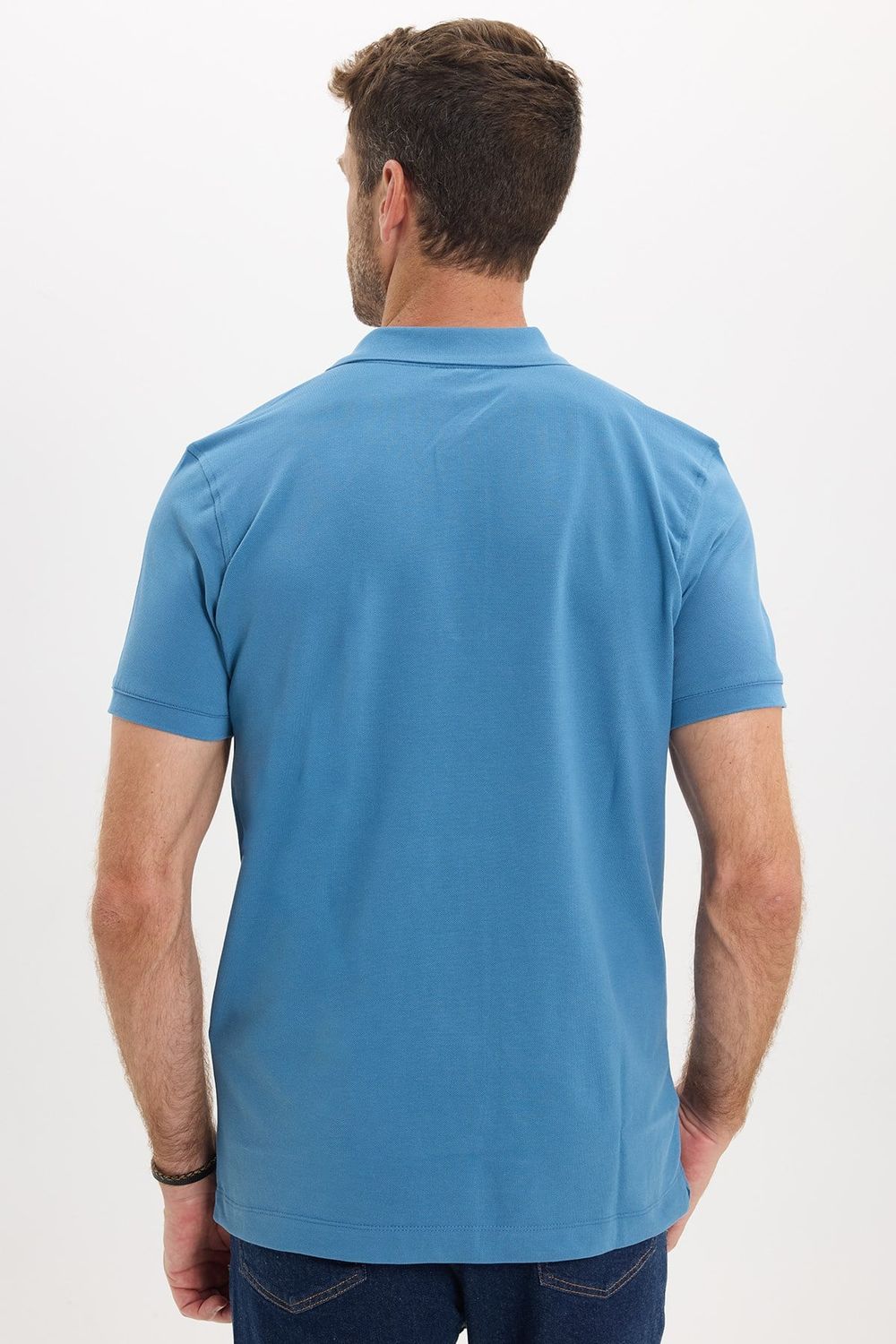 Erkek Slim Fit Dar Kesim Premium Seri %100 Pamuk Yumuşak Dokulu Merserize İndigo Polo Yaka Tişört 