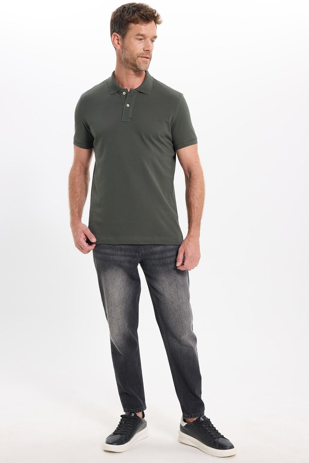Erkek Slim Fit Dar Kesim Premium Seri %100 Pamuk Yumuşak Dokulu Merserize Yeşil Polo Yaka Tişört 