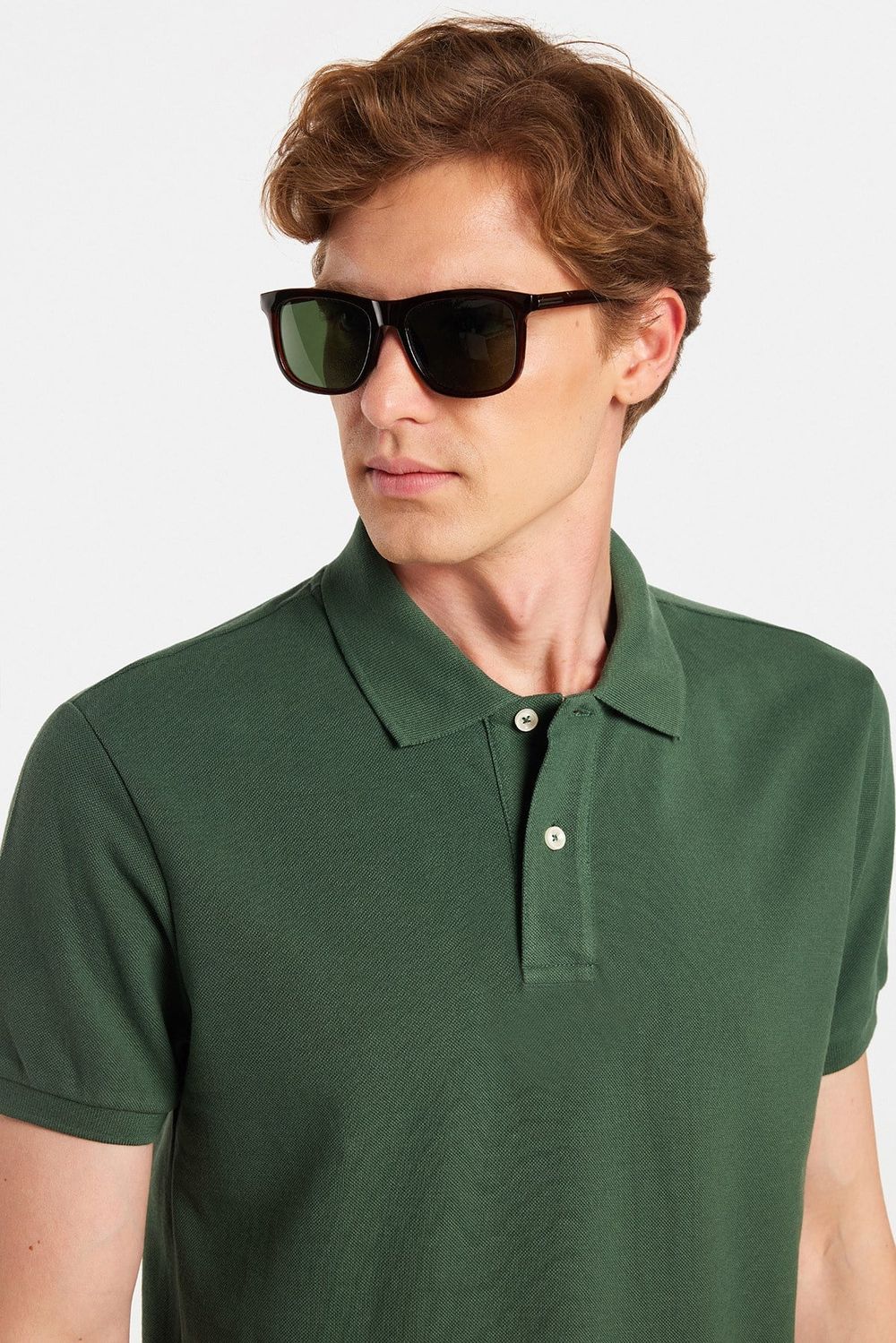 Erkek Slim Fit Dar Kesim Premium Seri %100 Pamuk Yumuşak Dokulu Merserize Yeşil Polo Yaka Tişört 