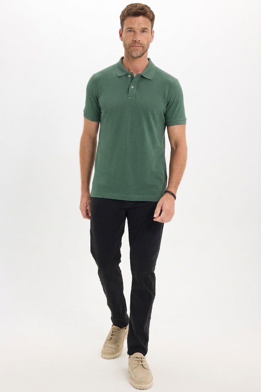 Erkek Slim Fit Dar Kesim Premium Seri %100 Pamuk Yumuşak Dokulu Merserize Yeşil Polo Yaka Tişört 