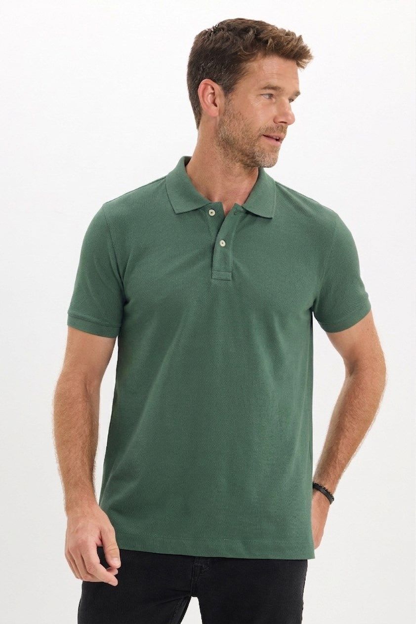Erkek Slim Fit Dar Kesim Premium Seri %100 Pamuk Yumuşak Dokulu Merserize Yeşil Polo Yaka Tişört 
