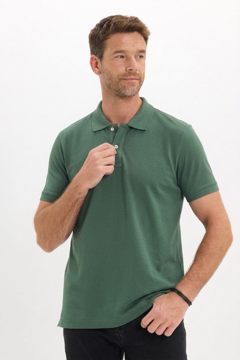 Erkek Slim Fit Dar Kesim Premium Seri %100 Pamuk Yumuşak Dokulu Merserize Yeşil Polo Yaka Tişört 