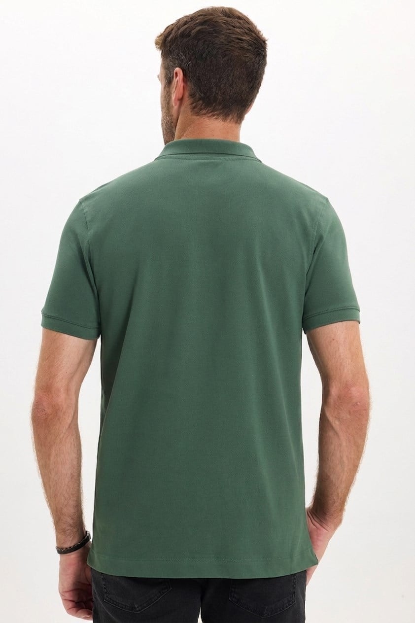 Erkek Slim Fit Dar Kesim Premium Seri %100 Pamuk Yumuşak Dokulu Merserize Yeşil Polo Yaka Tişört 