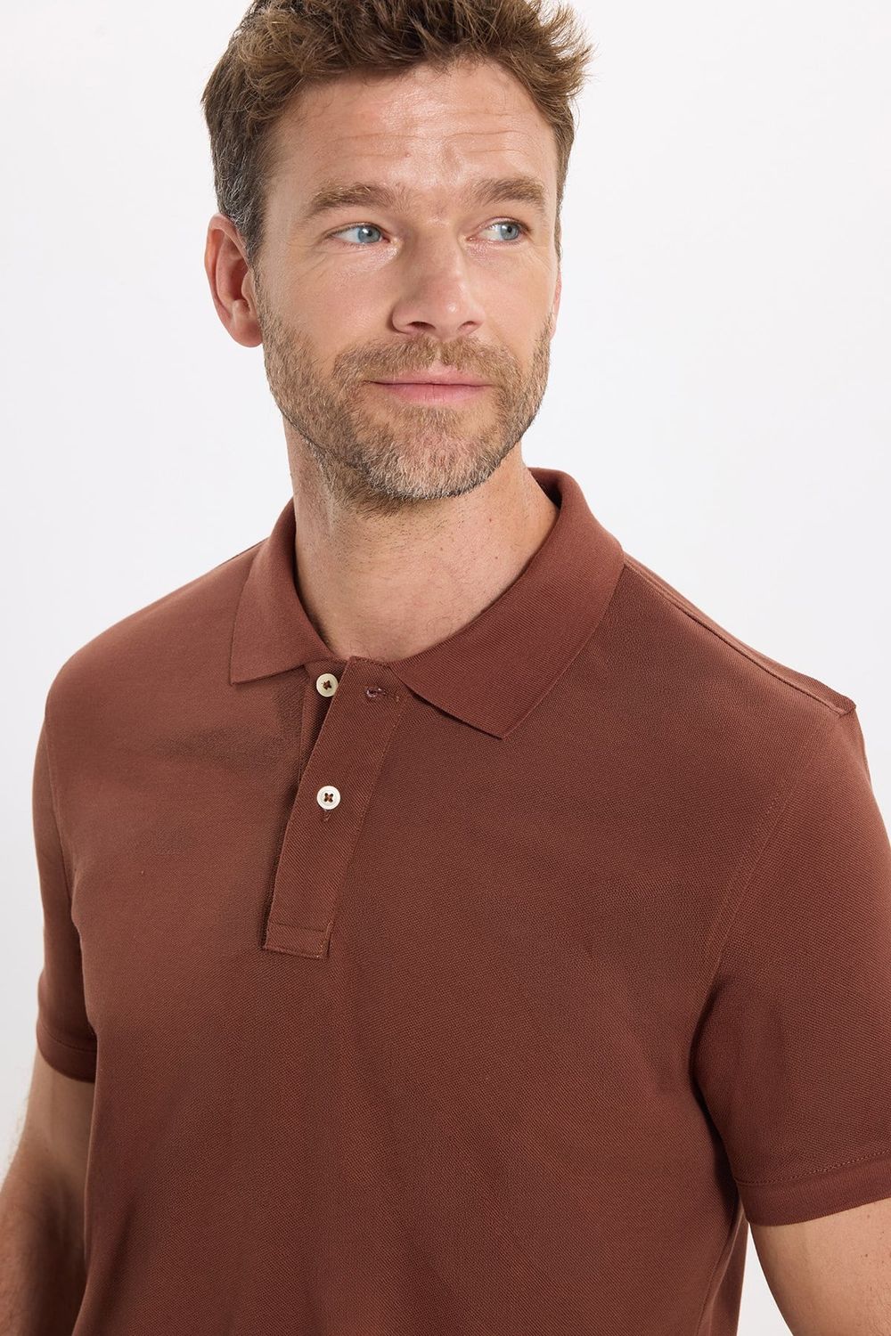 Erkek Slim Fit Dar Kesim Premium Seri %100 Pamuk Yumuşak Dokulu Merserize Kahverengi Polo Yaka Tişört 