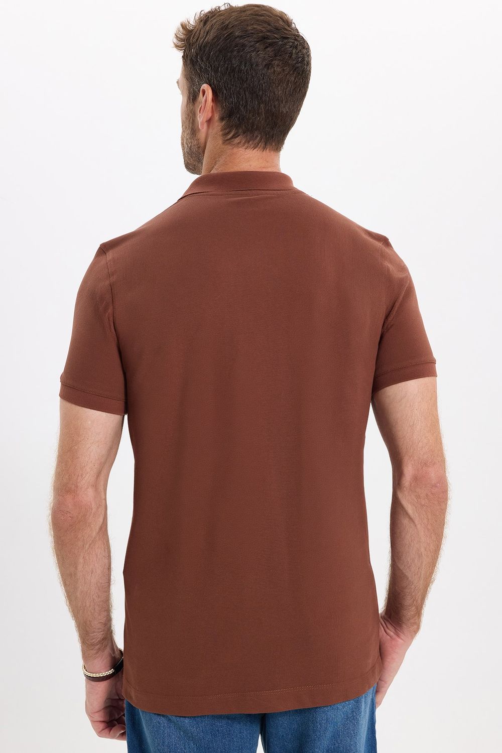 Erkek Slim Fit Dar Kesim Premium Seri %100 Pamuk Yumuşak Dokulu Merserize Kahverengi Polo Yaka Tişört 