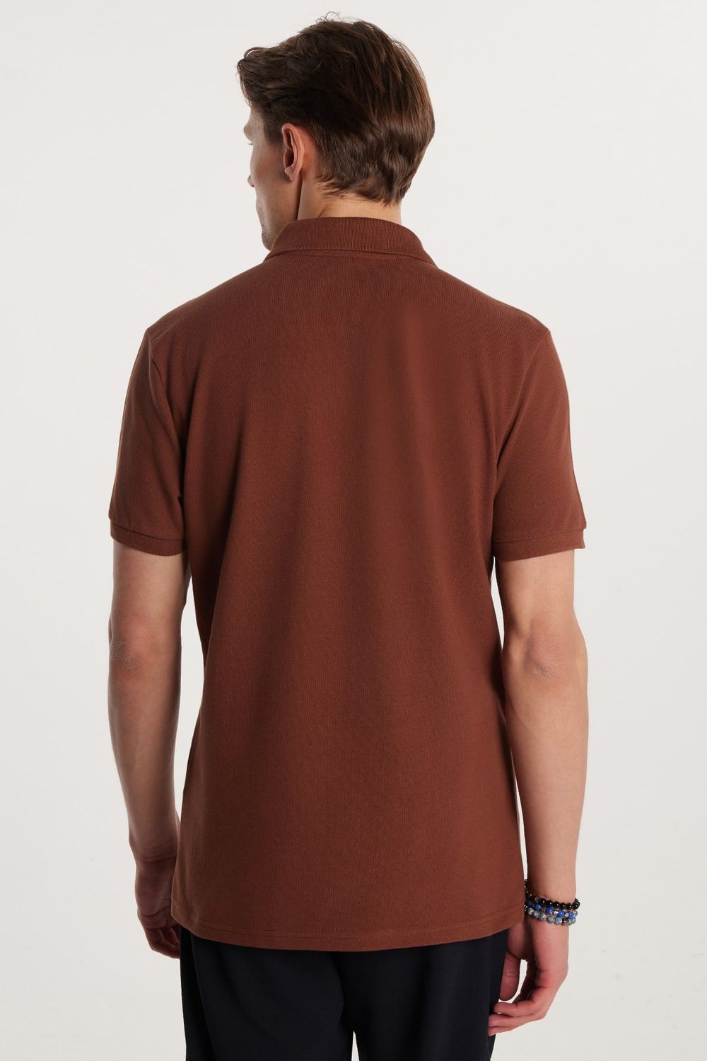 Erkek Slim Fit Dar Kesim Premium Seri %100 Pamuk Yumuşak Dokulu Merserize Kahverengi Polo Yaka Tişört 
