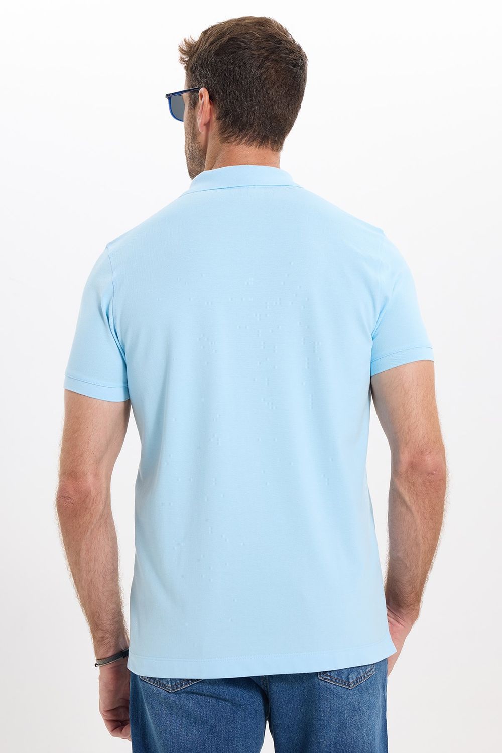 Erkek Slim Fit Dar Kesim Premium Seri %100 Pamuk Yumuşak Dokulu Merserize Mavi Polo Yaka Tişört 