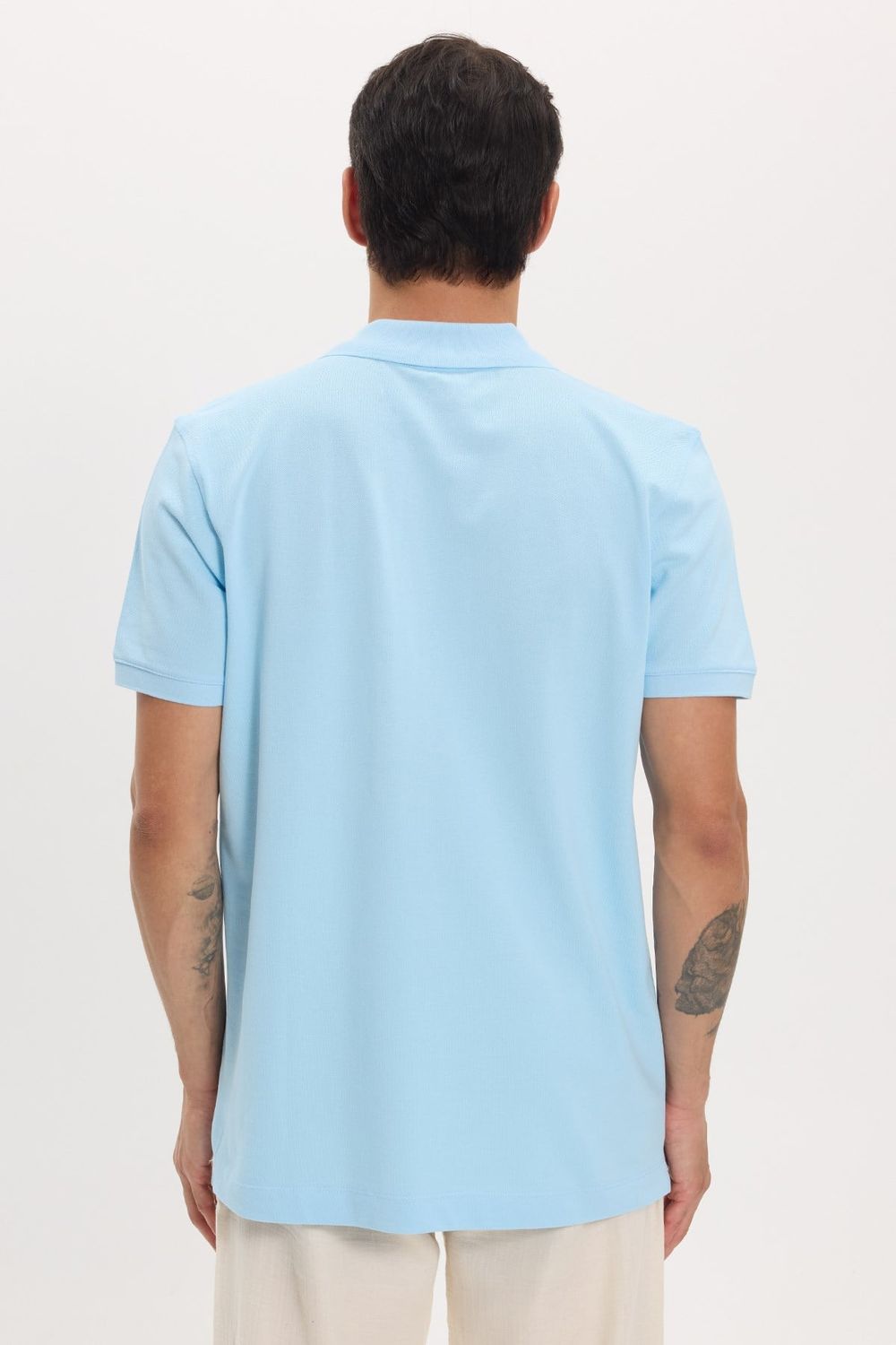 Erkek Slim Fit Dar Kesim Premium Seri %100 Pamuk Yumuşak Dokulu Merserize Mavi Polo Yaka Tişört 