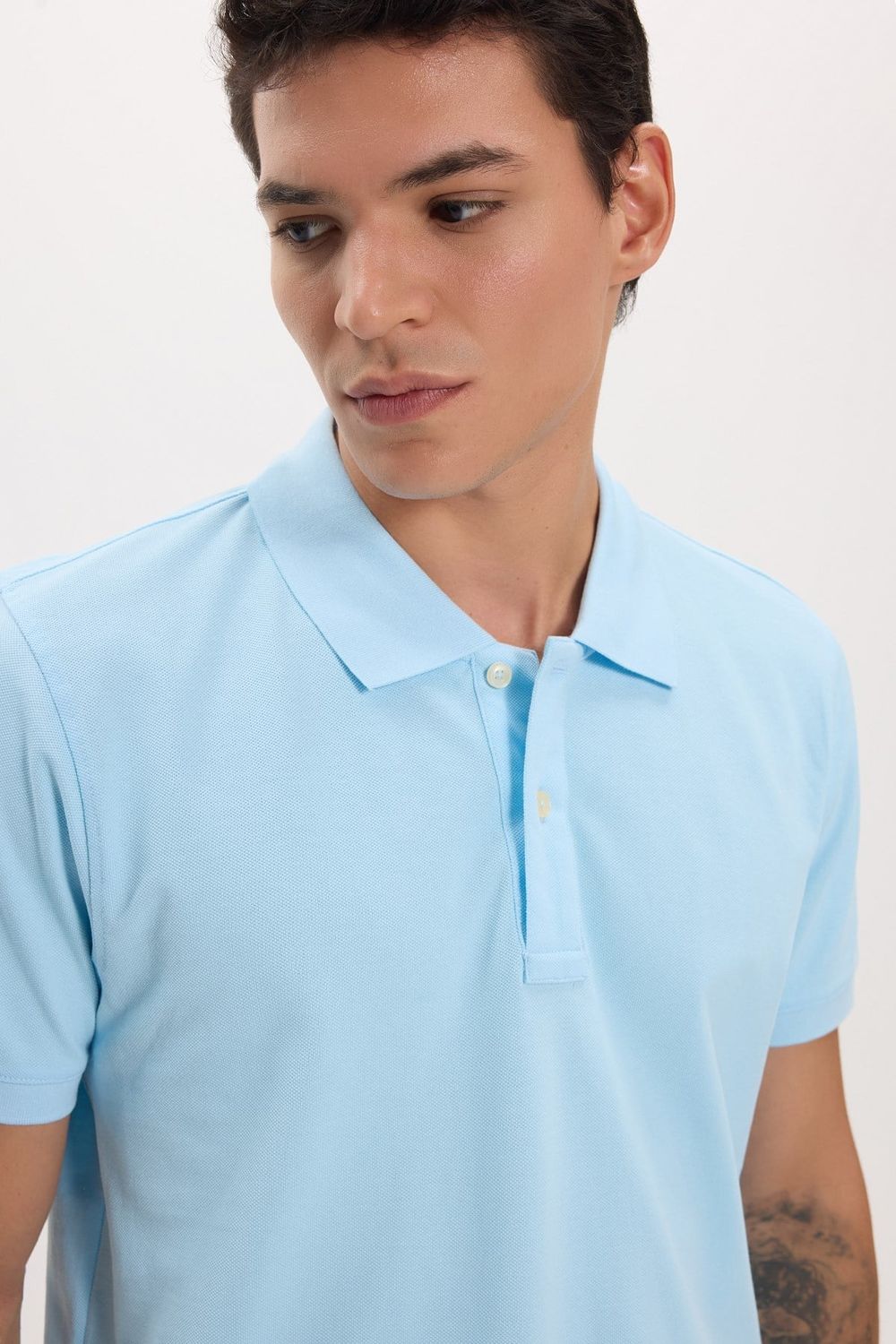 Erkek Slim Fit Dar Kesim Premium Seri %100 Pamuk Yumuşak Dokulu Merserize Mavi Polo Yaka Tişört 