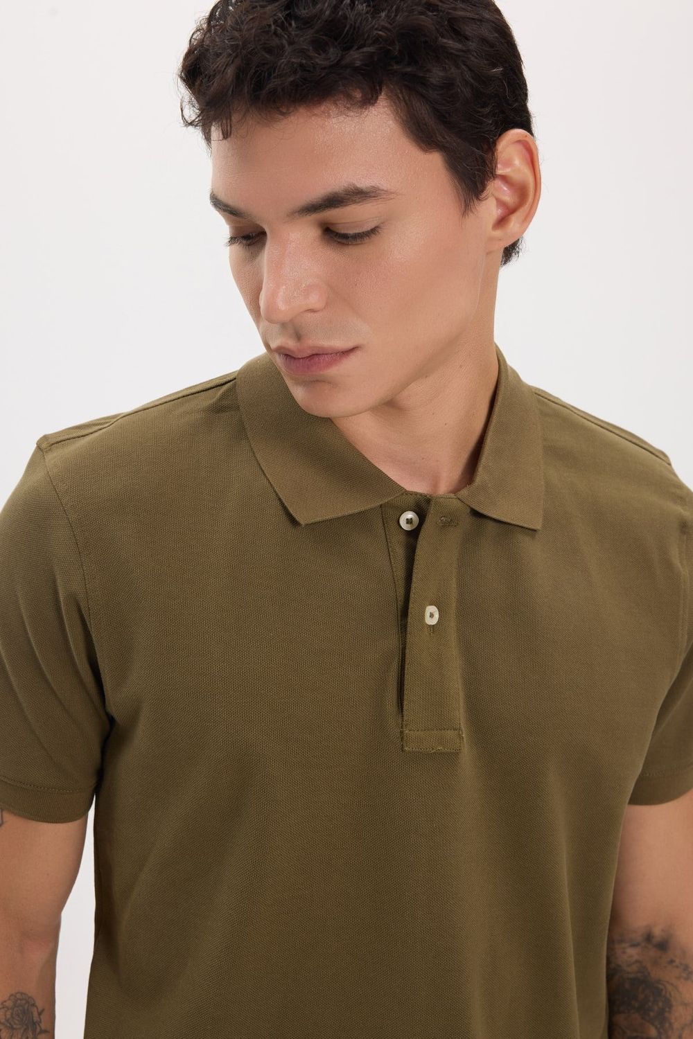Erkek Slim Fit Dar Kesim Premium Seri %100 Pamuk Yumuşak Dokulu Merserize Haki Polo Yaka Tişört 