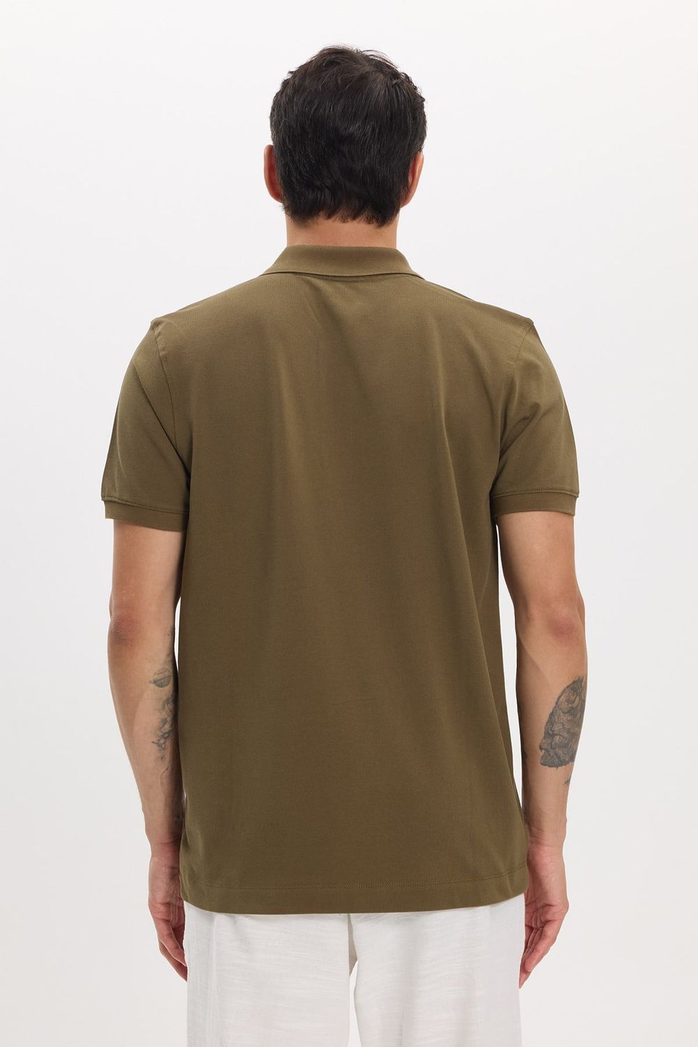 Erkek Slim Fit Dar Kesim Premium Seri %100 Pamuk Yumuşak Dokulu Merserize Haki Polo Yaka Tişört 